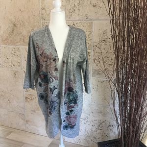 Live in the Moment Gray Floral Open Front Cardigan